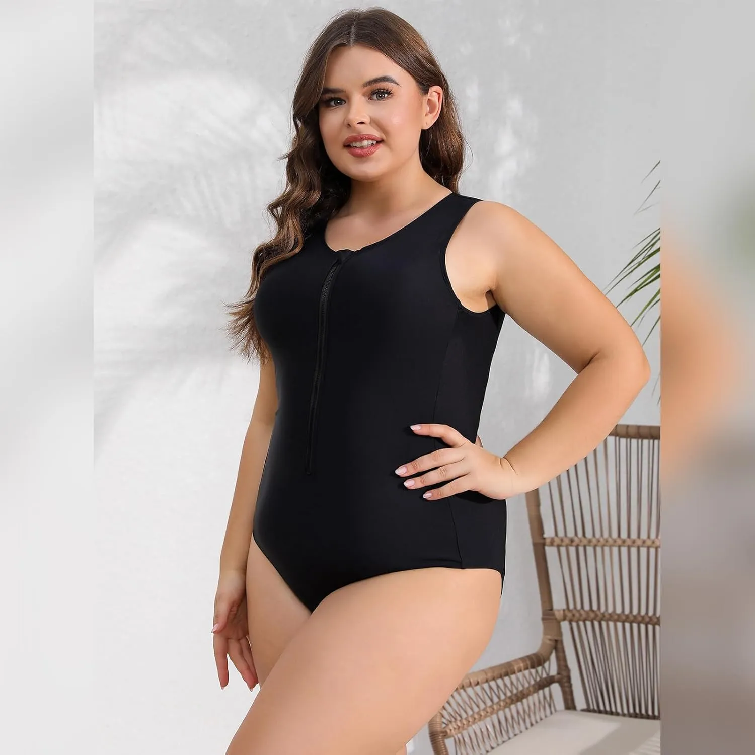 IMEKIS Plus Size Rash Guard for Women UPF 50  Active Rashguard One Piece Swimsuit Zipper Surfing Wetsuit