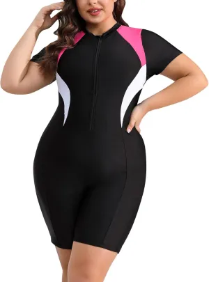 IMEKIS Plus Size Rash Guard for Women UPF 50  Active Rashguard One Piece Swimsuit Zipper Surfing Wetsuit