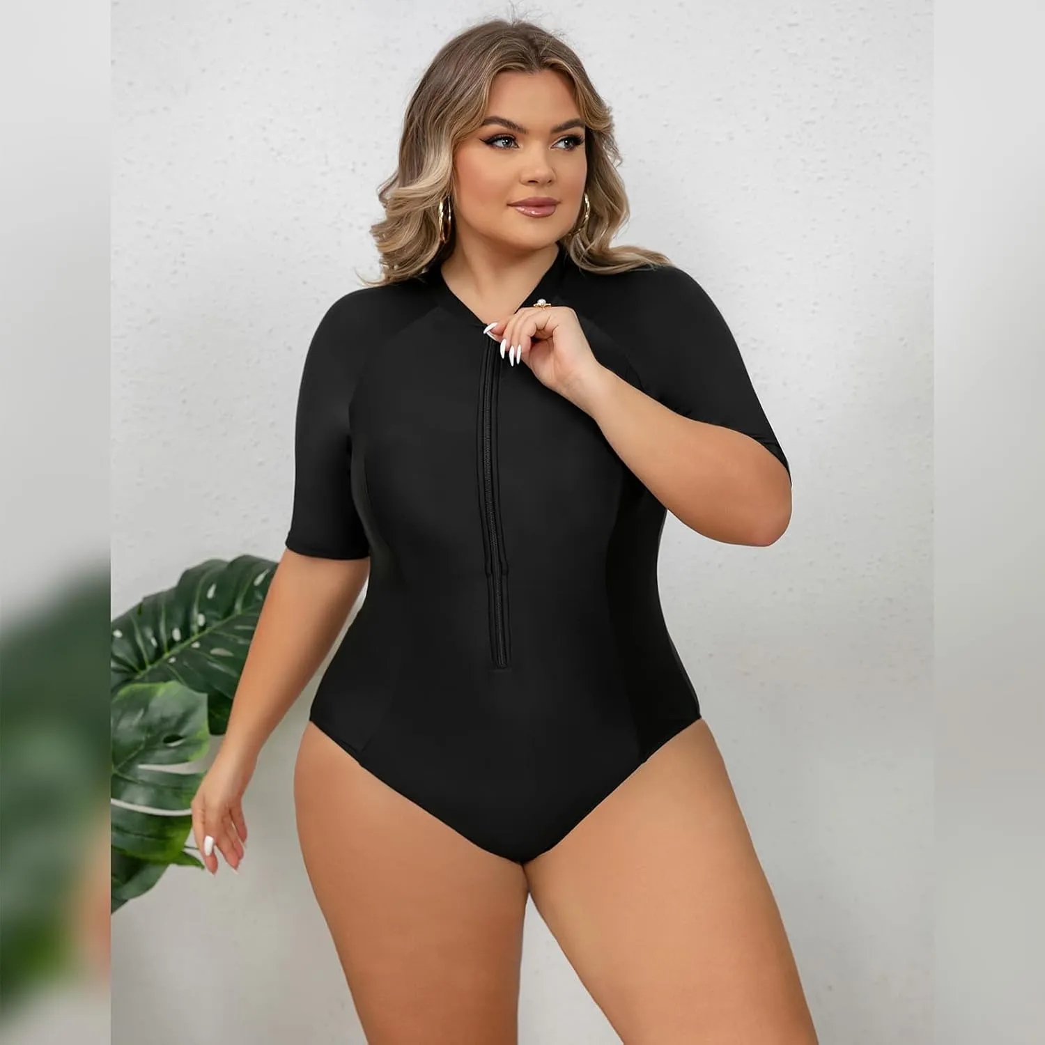 IMEKIS Plus Size Rash Guard for Women UPF 50  Active Rashguard One Piece Swimsuit Zipper Surfing Wetsuit