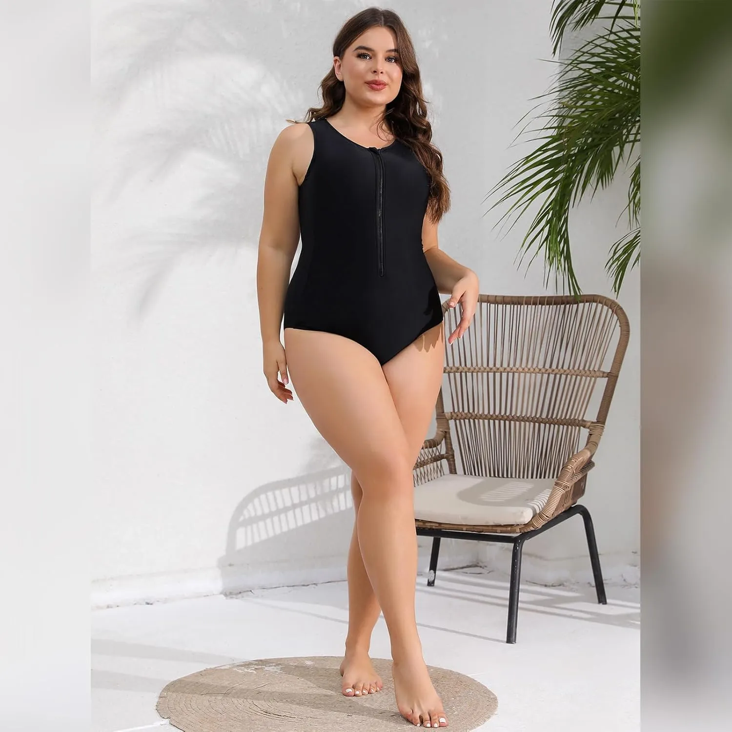 IMEKIS Plus Size Rash Guard for Women UPF 50  Active Rashguard One Piece Swimsuit Zipper Surfing Wetsuit
