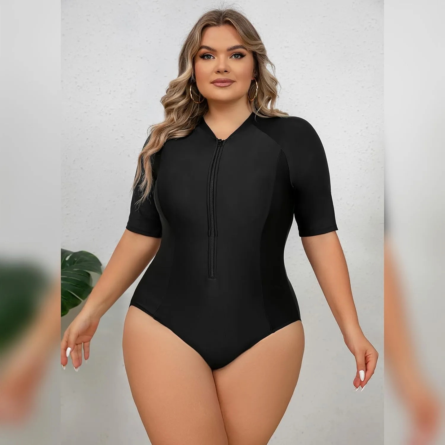 IMEKIS Plus Size Rash Guard for Women UPF 50  Active Rashguard One Piece Swimsuit Zipper Surfing Wetsuit