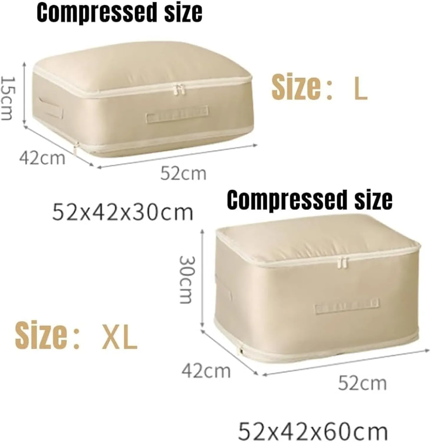 Implicationi Compression Organizer, Ultra Space Saving Self Compression Organizer, Heavy Duty Moving Bags for Comforters, Premium Comforter Storage Bag Packaging Cube (Beige, Large)