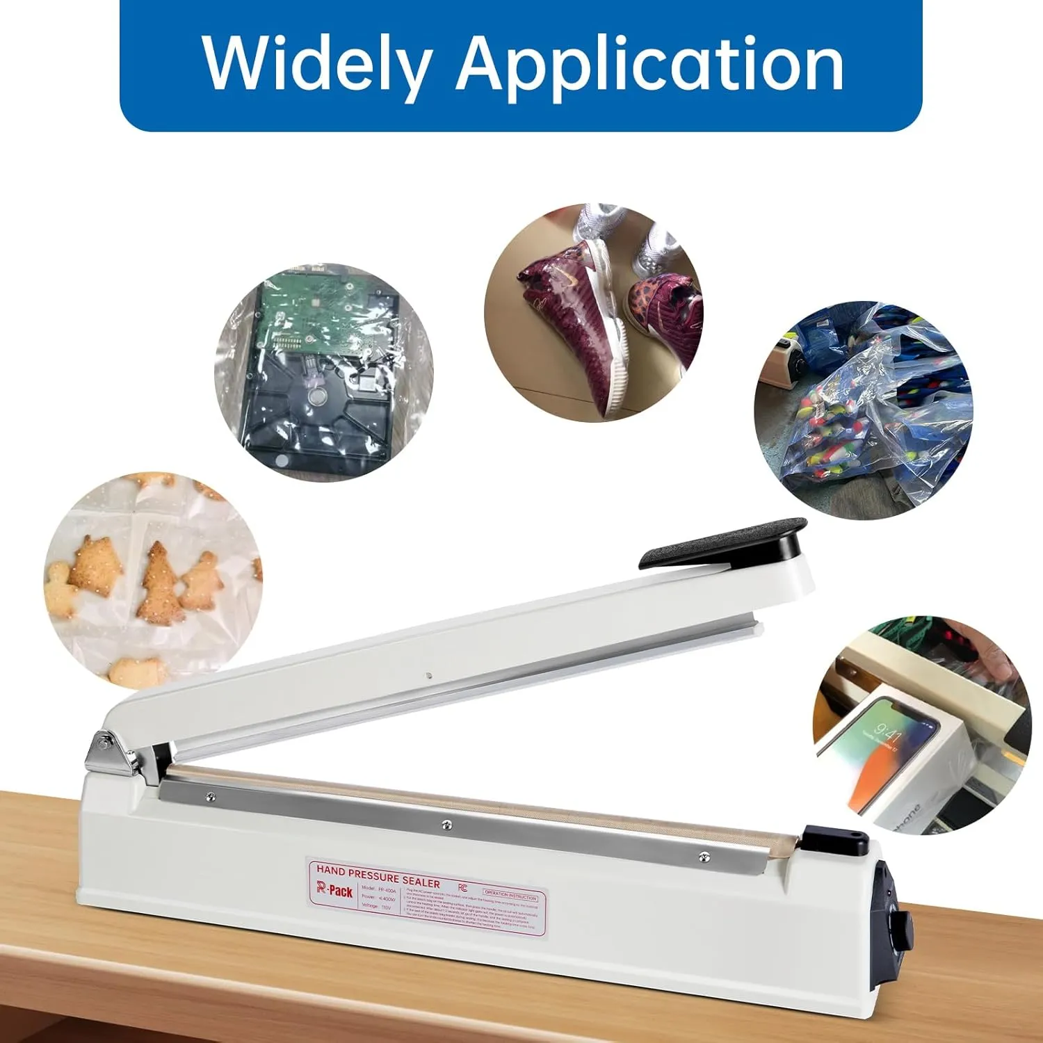 Impulse Heat Sealer with Seal bar, Heavy-Duty Bag Sealing & Cutting Machine, 2 Extra Replacements (white, 12inch)