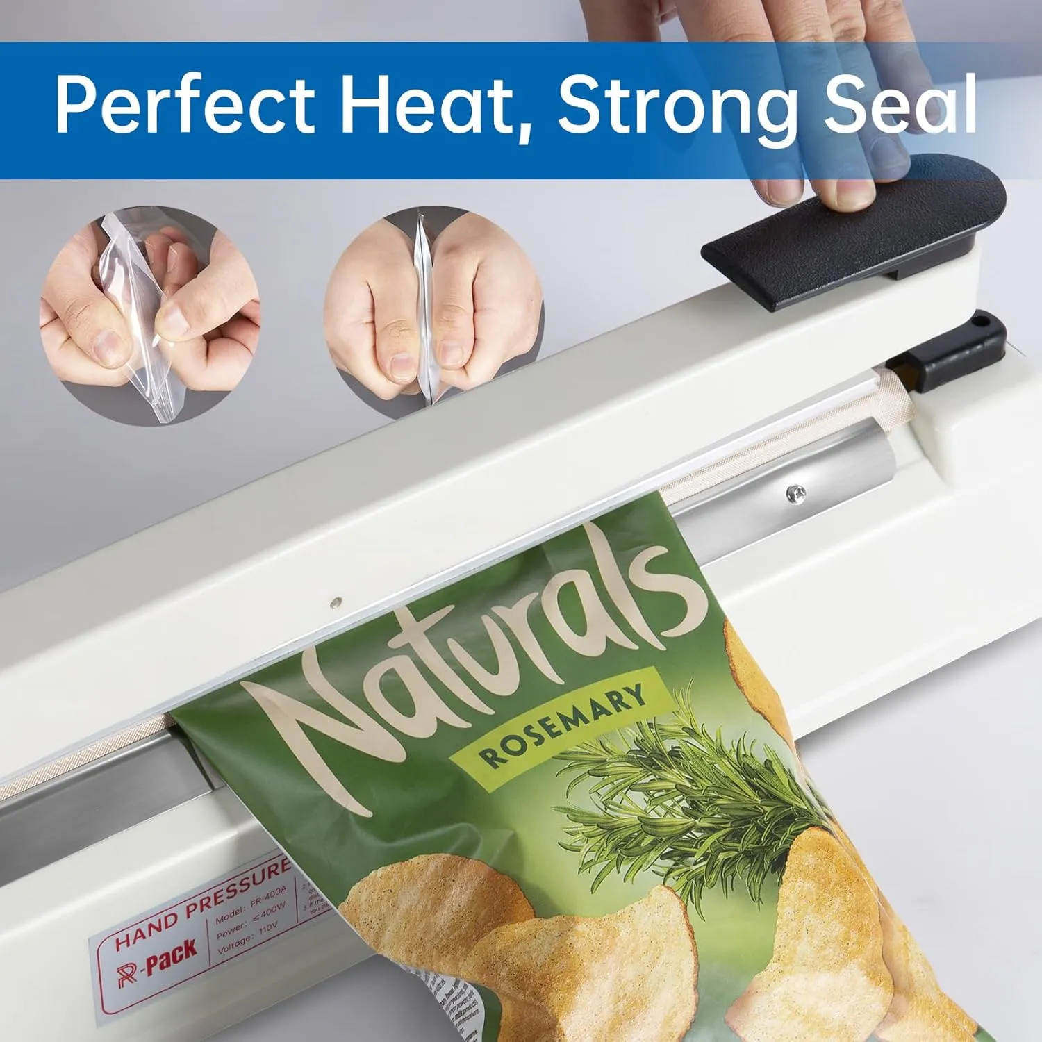 Impulse Heat Sealer with Seal bar, Heavy-Duty Bag Sealing & Cutting Machine, 2 Extra Replacements (white, 12inch)