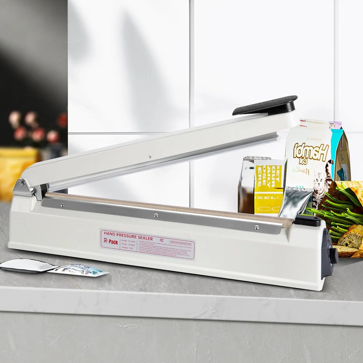 Impulse Heat Sealer with Seal bar, Heavy-Duty Bag Sealing & Cutting Machine, 2 Extra Replacements (white, 12inch)
