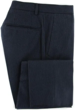 Incotex Midnight Navy Blue Micro-Check Cotton Blend Pants - Slim