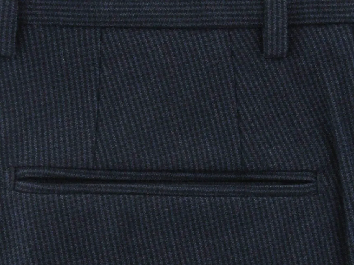 Incotex Midnight Navy Blue Micro-Check Cotton Blend Pants - Slim