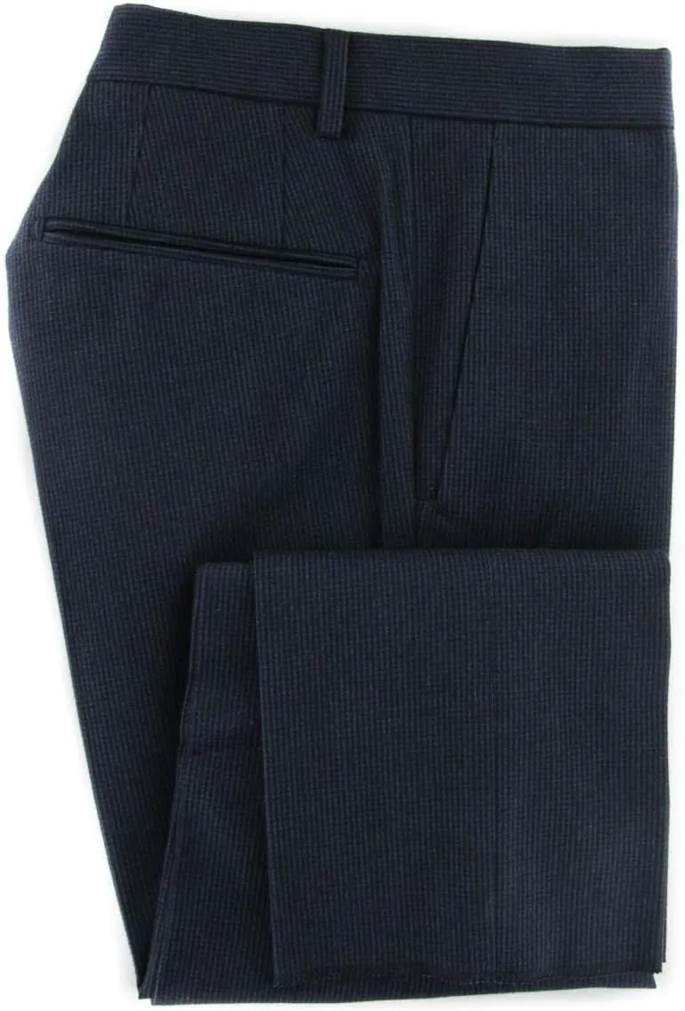 Incotex Midnight Navy Blue Micro-Check Cotton Blend Pants - Slim