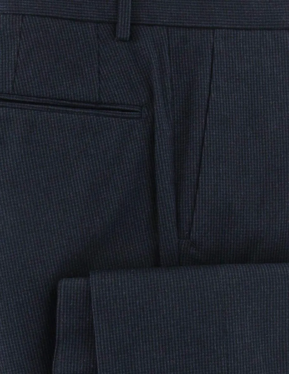 Incotex Midnight Navy Blue Micro-Check Cotton Blend Pants - Slim