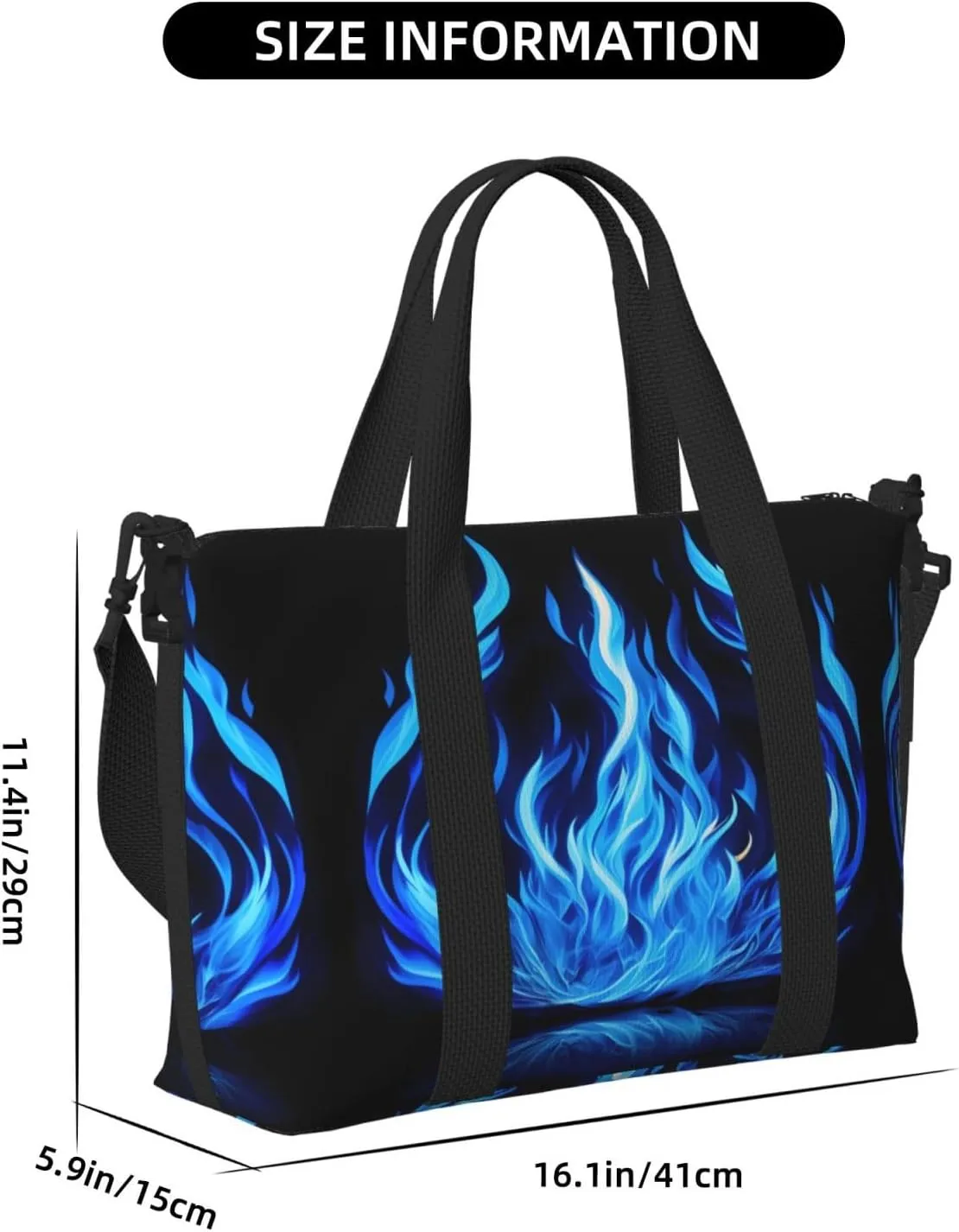 Indigo Flame Print Travel Bags, Weekender Carry On For Women, Sports Gym Bag, Workout Duffel Bag,Overnight