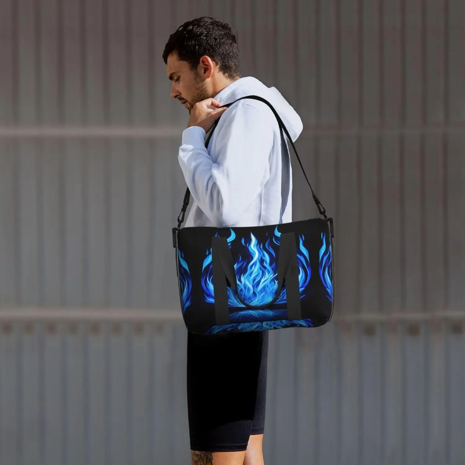 Indigo Flame Print Travel Bags, Weekender Carry On For Women, Sports Gym Bag, Workout Duffel Bag,Overnight
