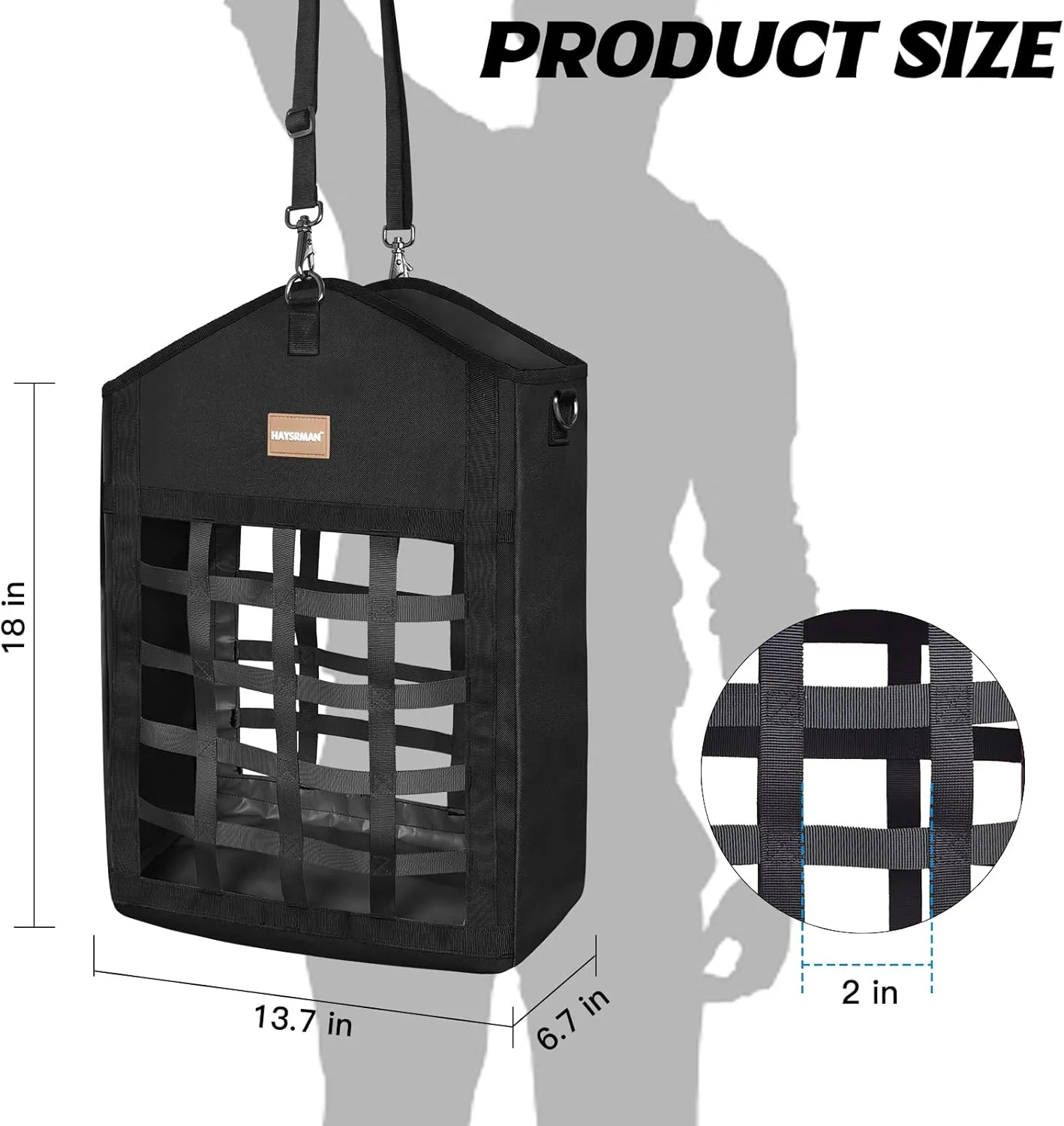 Innovative Hay Bags for Horses, Goat Hay Feeder with Reinforced Oxford Fabric and High Strength Metal Clasp,Horse Feeding Supplies with Adjustable Strap for Easy Hanging (Black-1pack)