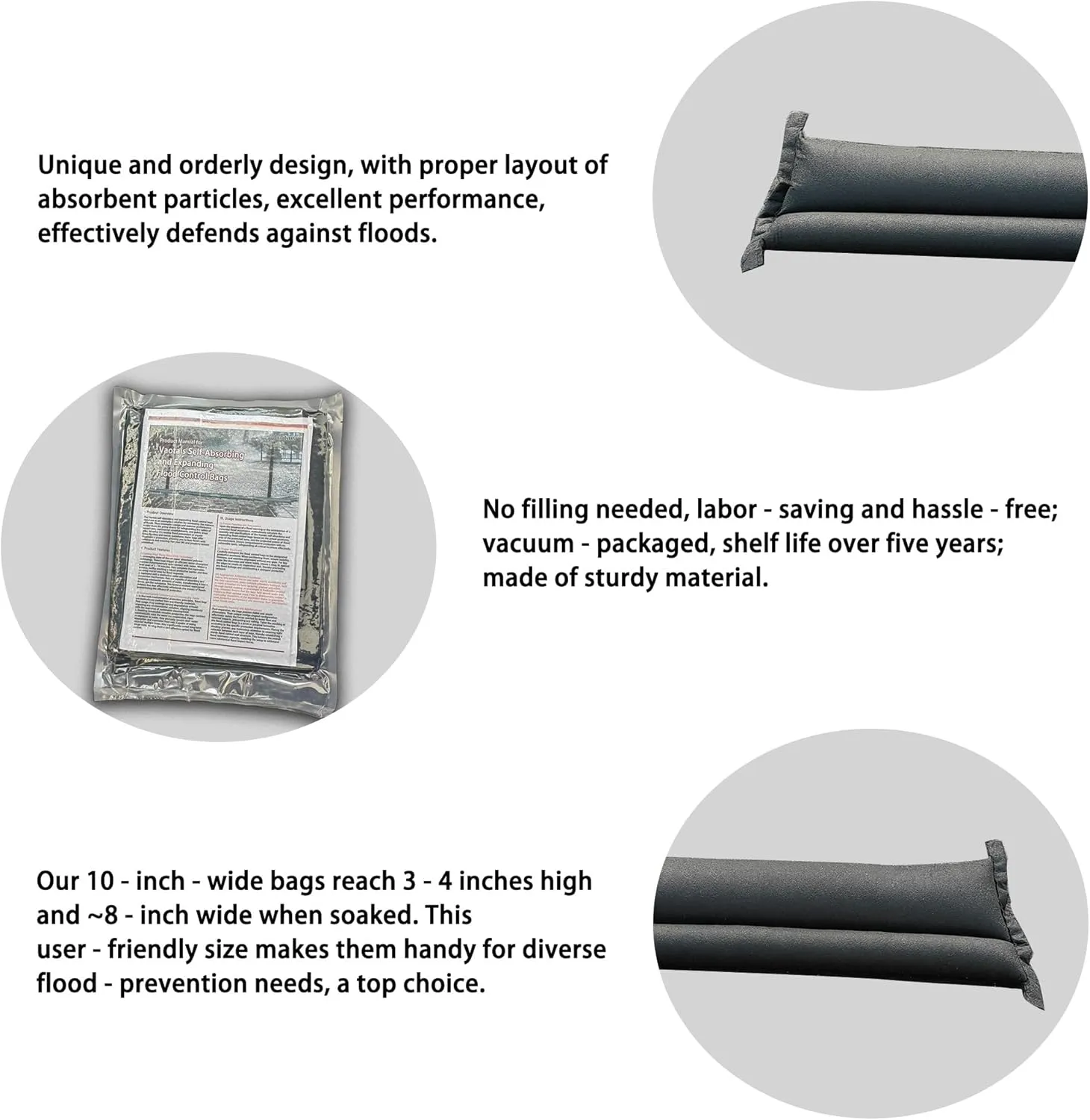 Innovative Self-Absorbent & Expandable Flood Bag for US - Evenly Distributed Absorbent, Reasonable Size, Ideal for Garage, Warehouse, Store & Home Entrances (5ft (Pack of 2))
