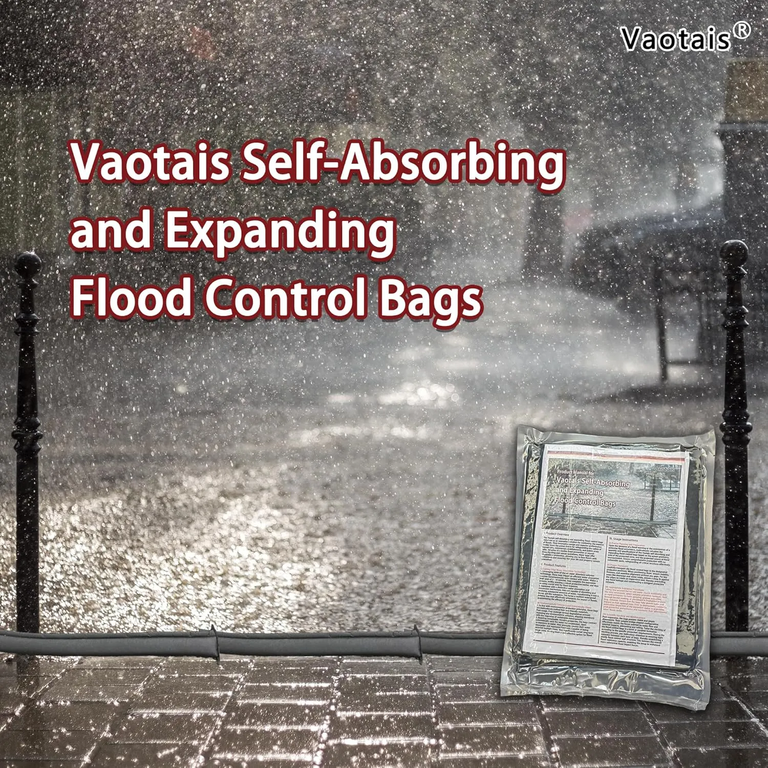 Innovative Self-Absorbent & Expandable Flood Bag for US - Evenly Distributed Absorbent, Reasonable Size, Ideal for Garage, Warehouse, Store & Home Entrances (5ft (Pack of 2))