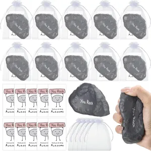 Inspirational Stress Foam Stone Bulk Motivational Stress Balls Relief Ball Appreciation Gifts with Card Organza Bag Thank You for Being Awesome Gifts, 4 Inch(50 Set,Stone)
