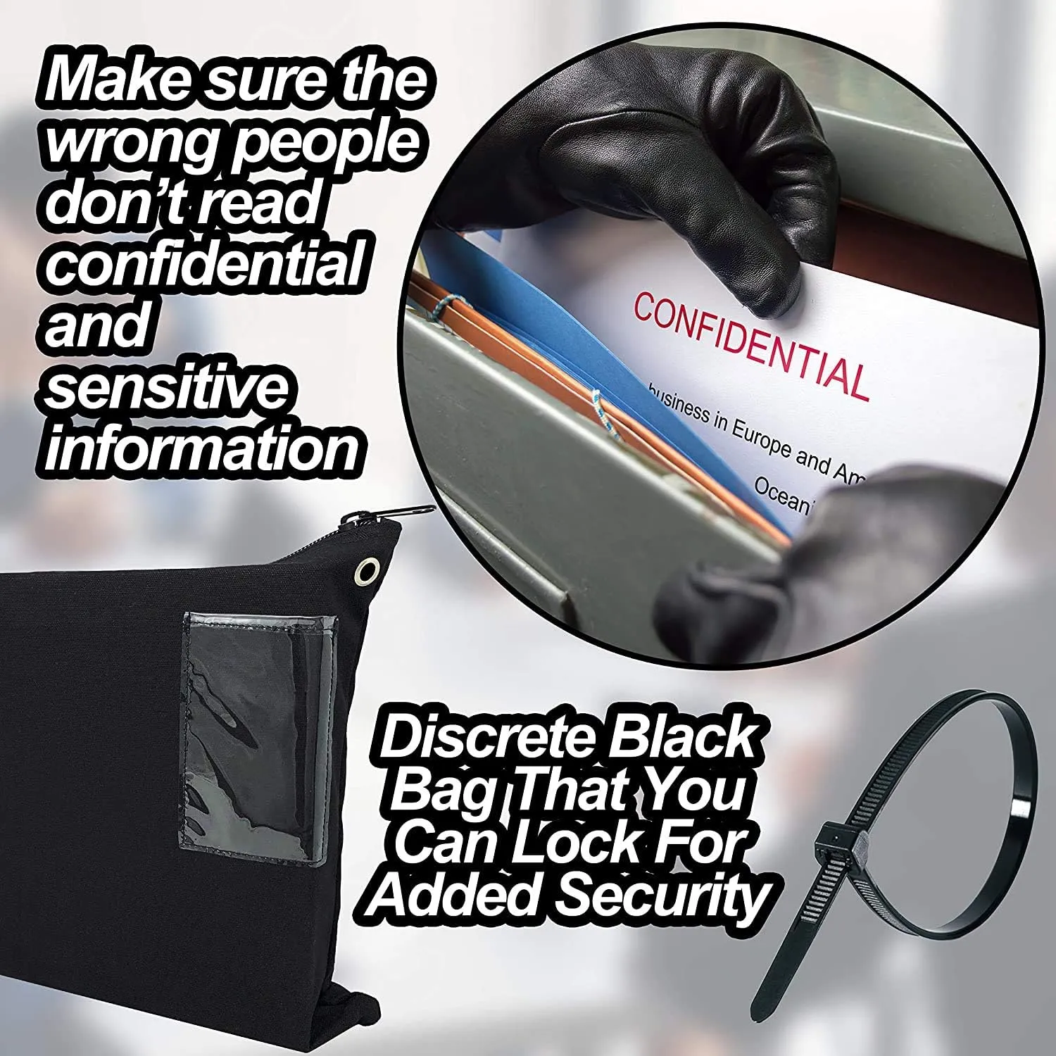 Interoffice Mailer Transit Sack – Extra Large & Durable – Black Canvas Zipper Bank Bag with ID Window (18" x 14", 10 Bags)