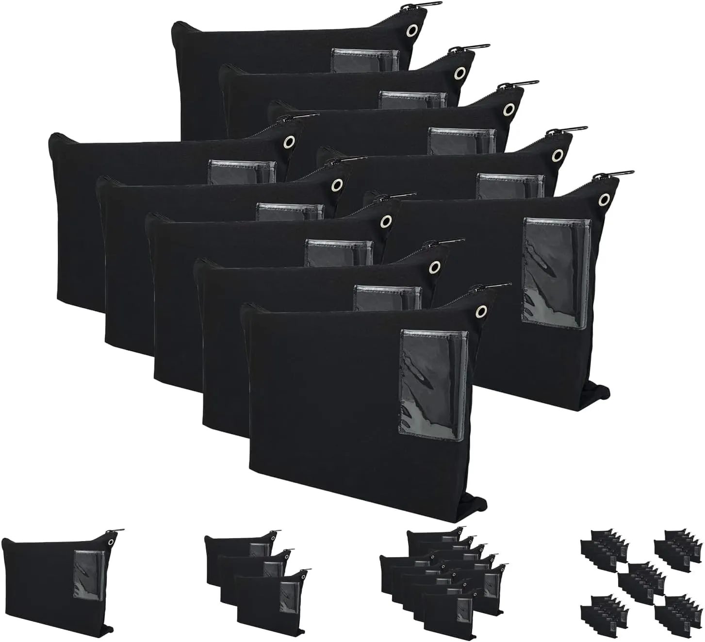 Interoffice Mailer Transit Sack – Extra Large & Durable – Black Canvas Zipper Bank Bag with ID Window (18" x 14", 10 Bags)