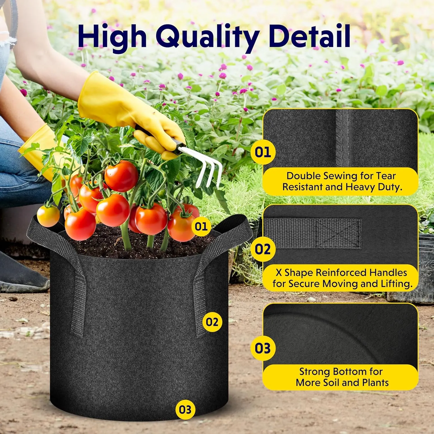 iPower 15 Gallon 10-Pack Plant Grow Bags Heavy Duty Thickened Nonwoven Fabric Potato Growing Pot, Aeration Durable Container with Reinforced Strap Handles, for Gardening & Planting Vegetable