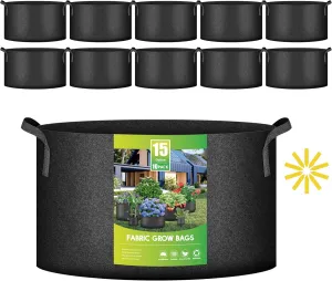 iPower 15 Gallon 10-Pack Plant Grow Bags Heavy Duty Thickened Nonwoven Fabric Potato Growing Pot, Aeration Durable Container with Reinforced Strap Handles, for Gardening & Planting Vegetable