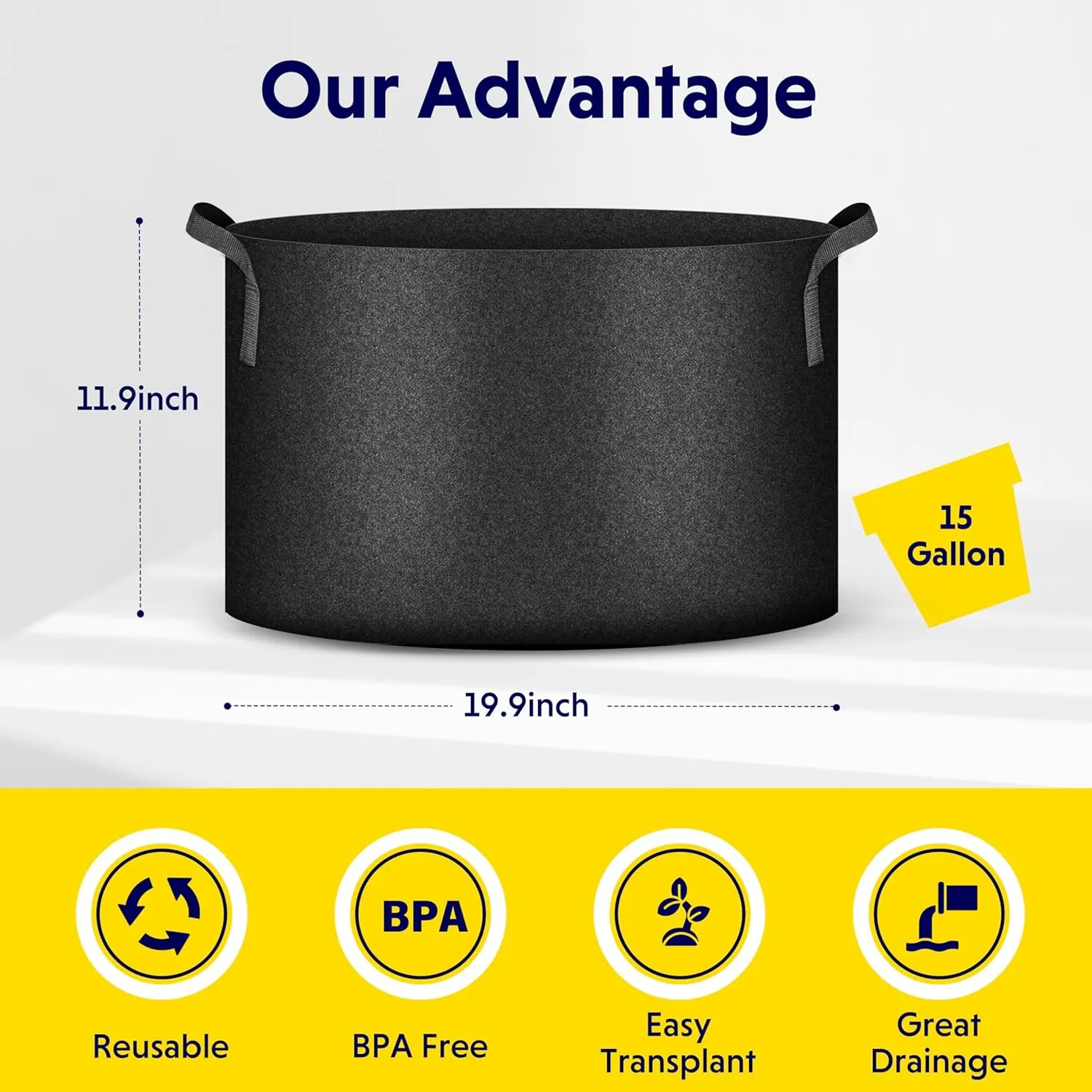 iPower 15 Gallon 10-Pack Plant Grow Bags Heavy Duty Thickened Nonwoven Fabric Potato Growing Pot, Aeration Durable Container with Reinforced Strap Handles, for Gardening & Planting Vegetable