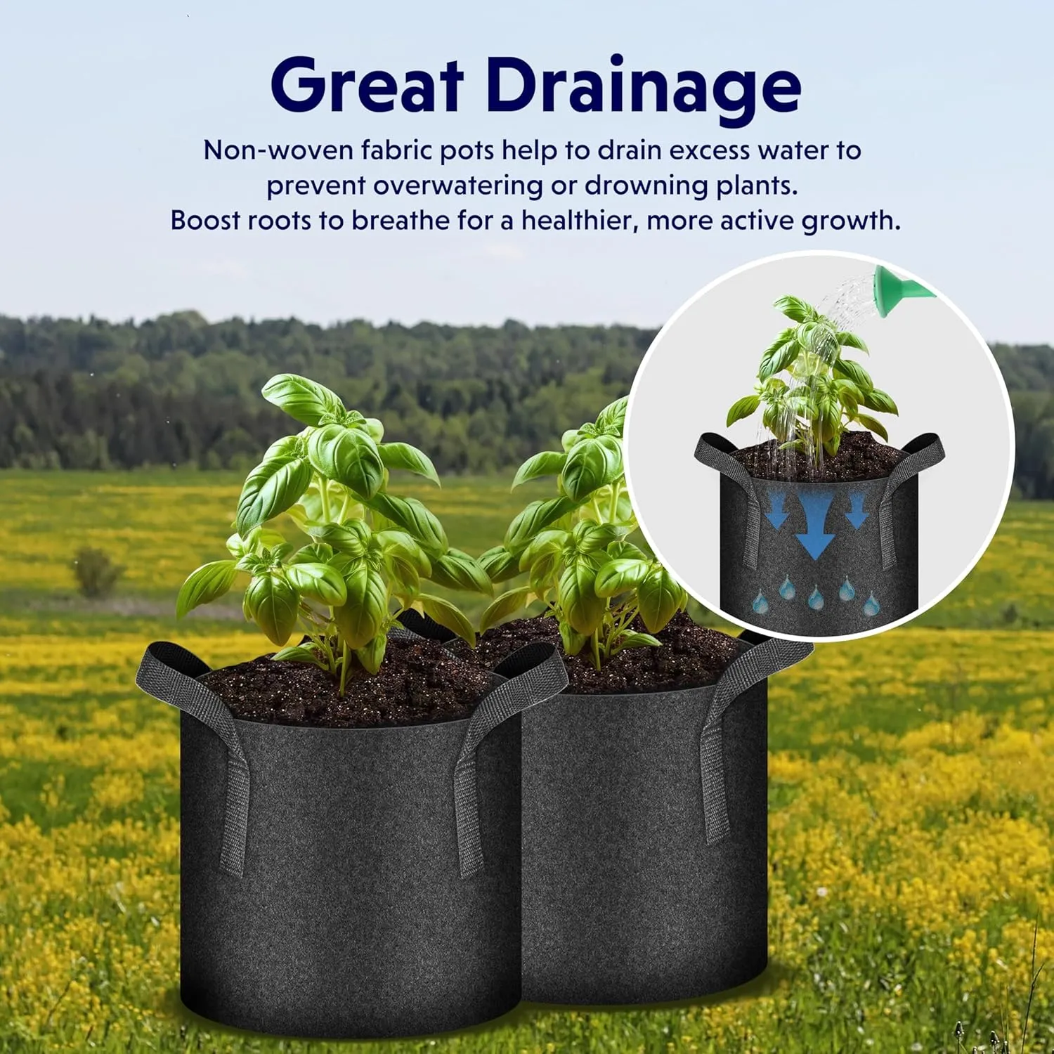 iPower 15 Gallon 10-Pack Plant Grow Bags Heavy Duty Thickened Nonwoven Fabric Potato Growing Pot, Aeration Durable Container with Reinforced Strap Handles, for Gardening & Planting Vegetable