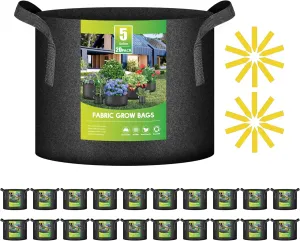 iPower 20 Pack 5 Gallon Grow Bags, Garden Planting Nonwoven Fabric Pots with Reinforced Handle, Heavy Duty and Aeration Planter Pot for Tomato, Fruits, Vegetables and Flowers, 20 Labels Included