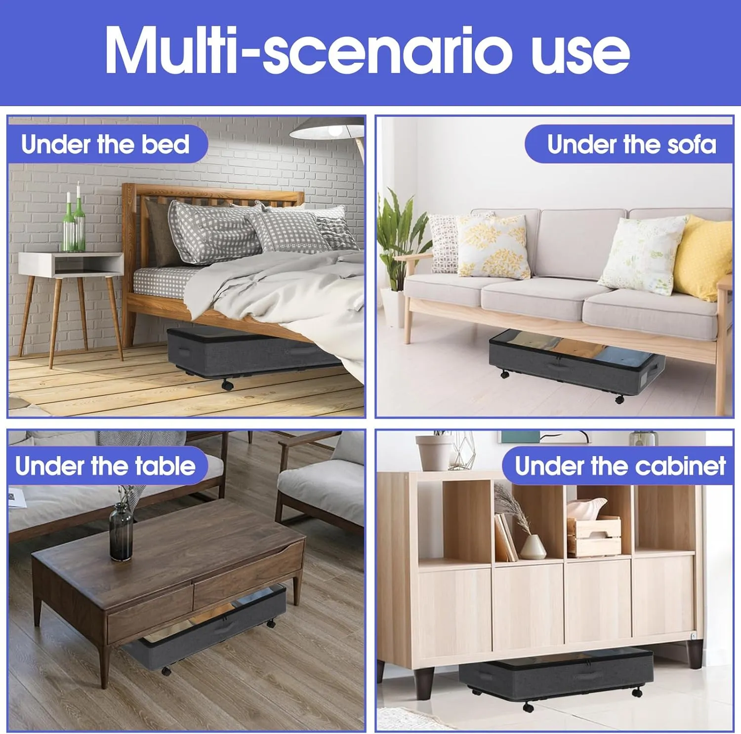 IUI Under Bed Storage with Wheels,50L Capacity Under Bed Storage with Clear Window,Versatile Under Bed Storage Containers for Clothes,Shoes,Books,Toys,Black-1Pack