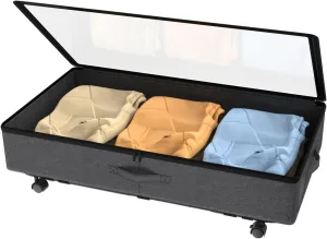 IUI Under Bed Storage with Wheels,50L Capacity Under Bed Storage with Clear Window,Versatile Under Bed Storage Containers for Clothes,Shoes,Books,Toys,Black-1Pack