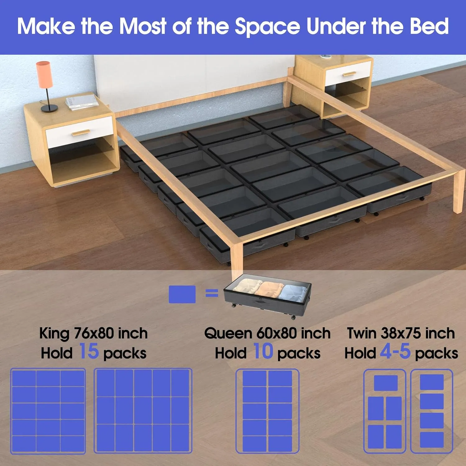 IUI Under Bed Storage with Wheels,50L Capacity Under Bed Storage with Clear Window,Versatile Under Bed Storage Containers for Clothes,Shoes,Books,Toys,Black-1Pack