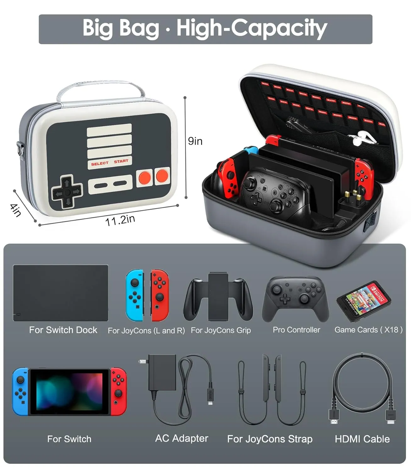 ivoler Carrying Storage Case for Nintendo Switch/For Switch OLED(Limited Edition),Portable Travel All Protective Hard Messenger Bag Soft Lining 18Games for Switch Console Pro Controller-RetroShell N3S