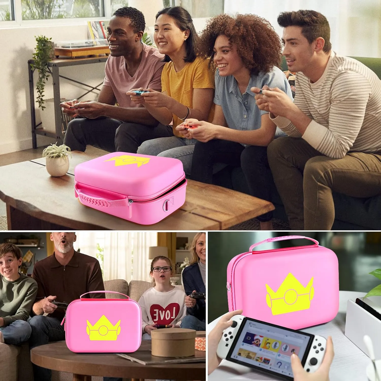 ivoler Carrying Storage Case for Nintendo Switch/Switch OLED Model,Portable Travel All Protective Hard Messenger Bag Soft Lining 18 Games for Switch Console Pro Controller & Accessories (Pink)