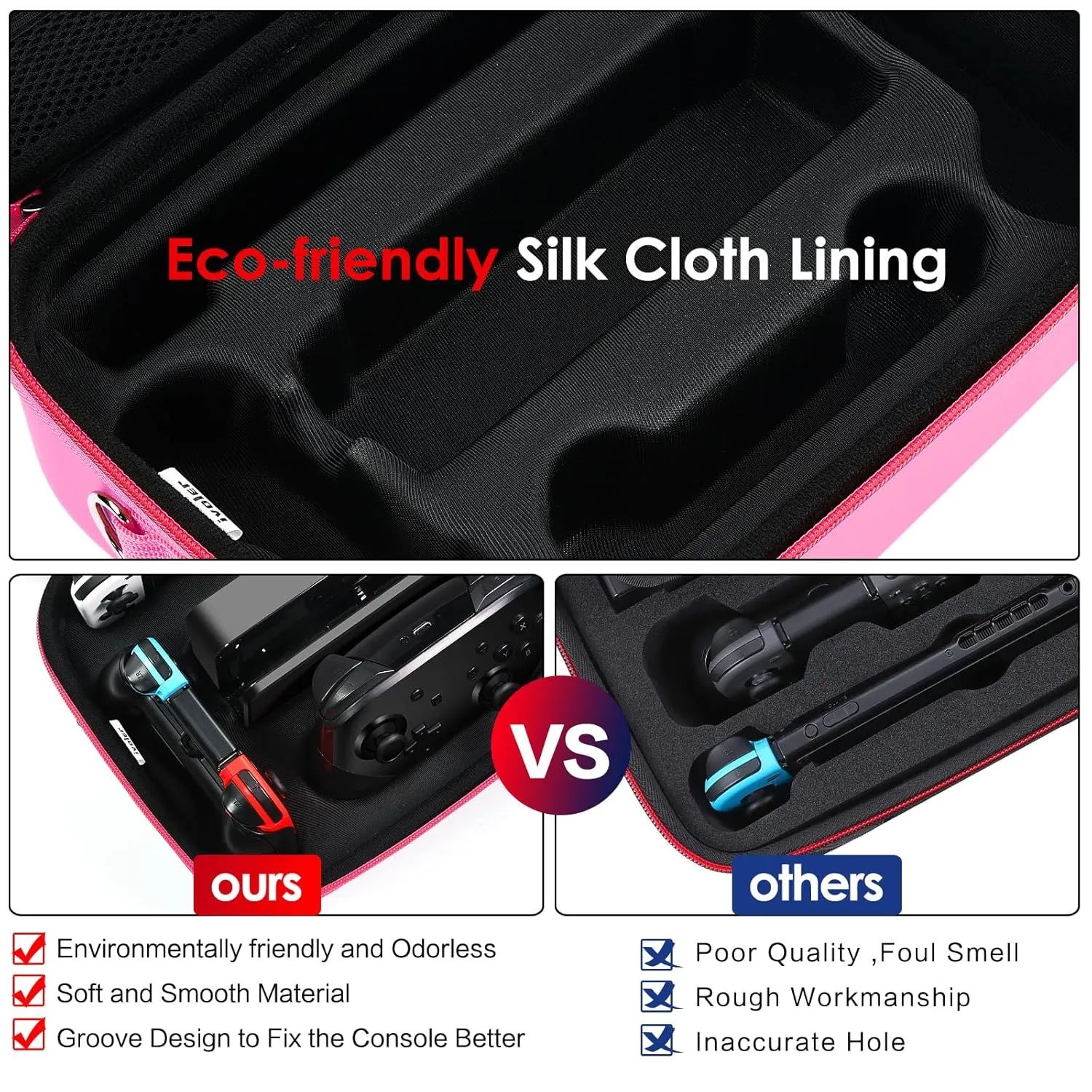 ivoler Carrying Storage Case for Nintendo Switch/Switch OLED Model,Portable Travel All Protective Hard Messenger Bag Soft Lining 18 Games for Switch Console Pro Controller & Accessories (Pink)