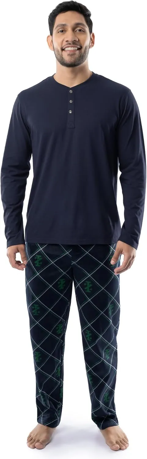 IZOD Men's Long Sleeve Jersey Top and Fleece Pants Sleep Pajama Set