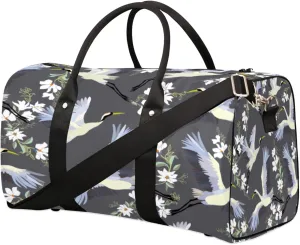 Japanese Crane Pattern Travel Duffel Bag, Foldable Sport Gym Tote Bag, Waterproof Weekender Overnight Bag with Shoulder Strap, Carry On Luggage Handbag for Men and Women