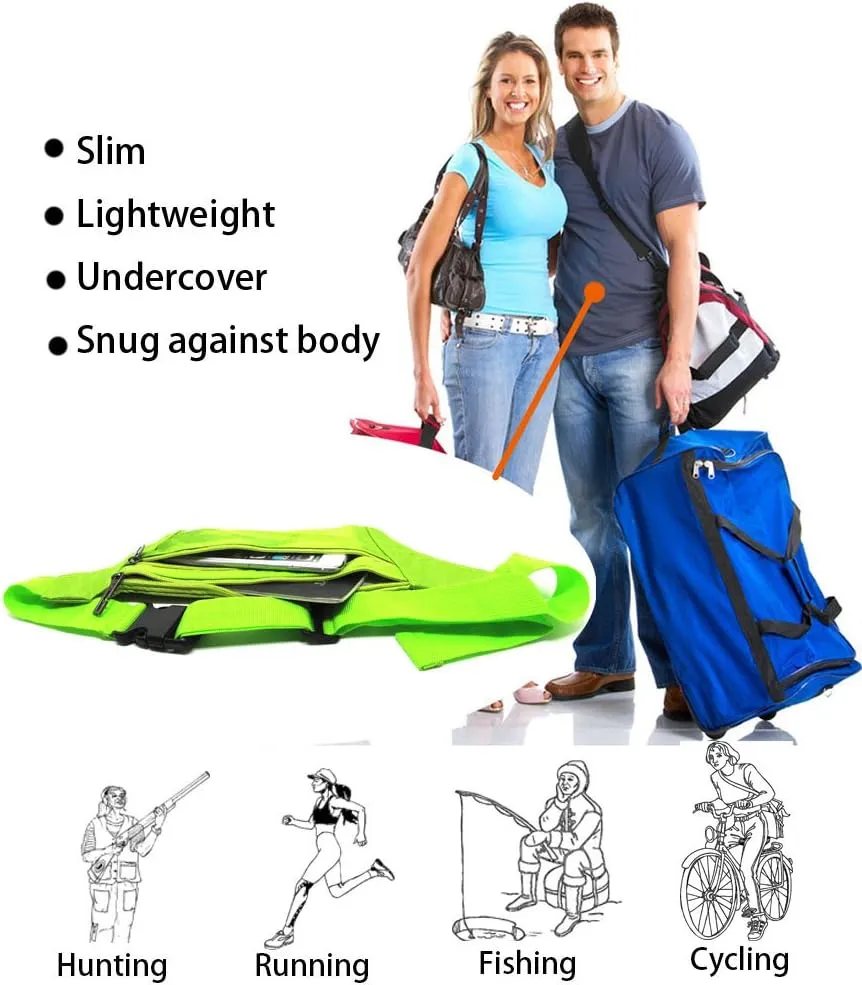 JBYDLIFE Waist Pack Bag Ultrathin Hide Purse Outdoor Sports Jogging Travel Runner Belt with Credit Card Protector Slots Green