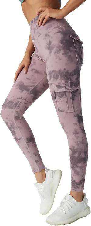 JEGGE High Waist Yoga Leggings with 4 Pockets,Tummy Control Workout Running 4 Way Stretch Cargo Pocket Leggings