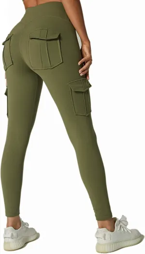 JEGGE High Waist Yoga Leggings with 4 Pockets,Tummy Control Workout Running 4 Way Stretch Cargo Pocket Leggings
