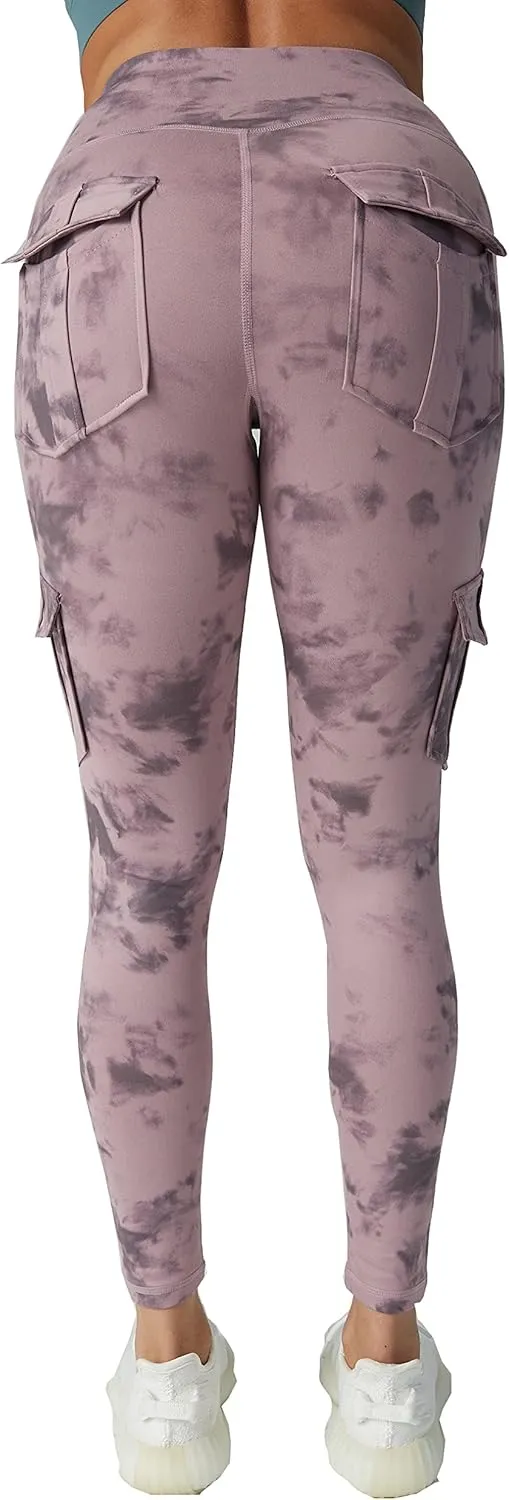 JEGGE High Waist Yoga Leggings with 4 Pockets,Tummy Control Workout Running 4 Way Stretch Cargo Pocket Leggings