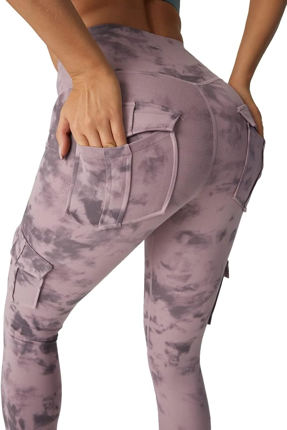 JEGGE High Waist Yoga Leggings with 4 Pockets,Tummy Control Workout Running 4 Way Stretch Cargo Pocket Leggings