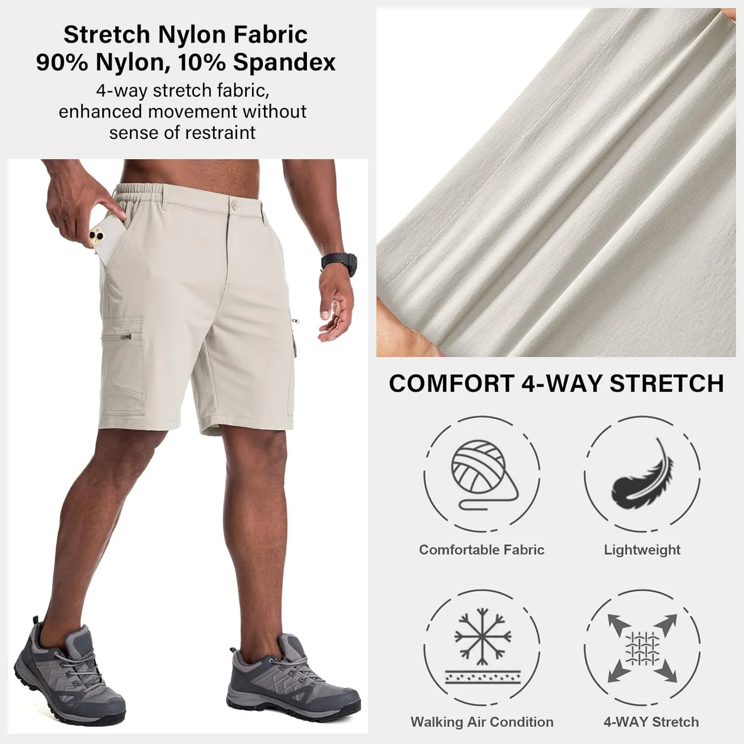 Jessie Kidden Mens Outdoor Casual Expandable Waist Lightweight Water Resistant Quick Dry Fishing Hiking Shorts