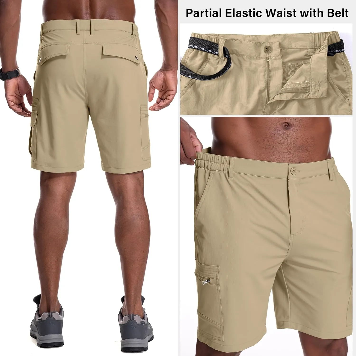 Jessie Kidden Mens Outdoor Casual Expandable Waist Lightweight Water Resistant Quick Dry Fishing Hiking Shorts