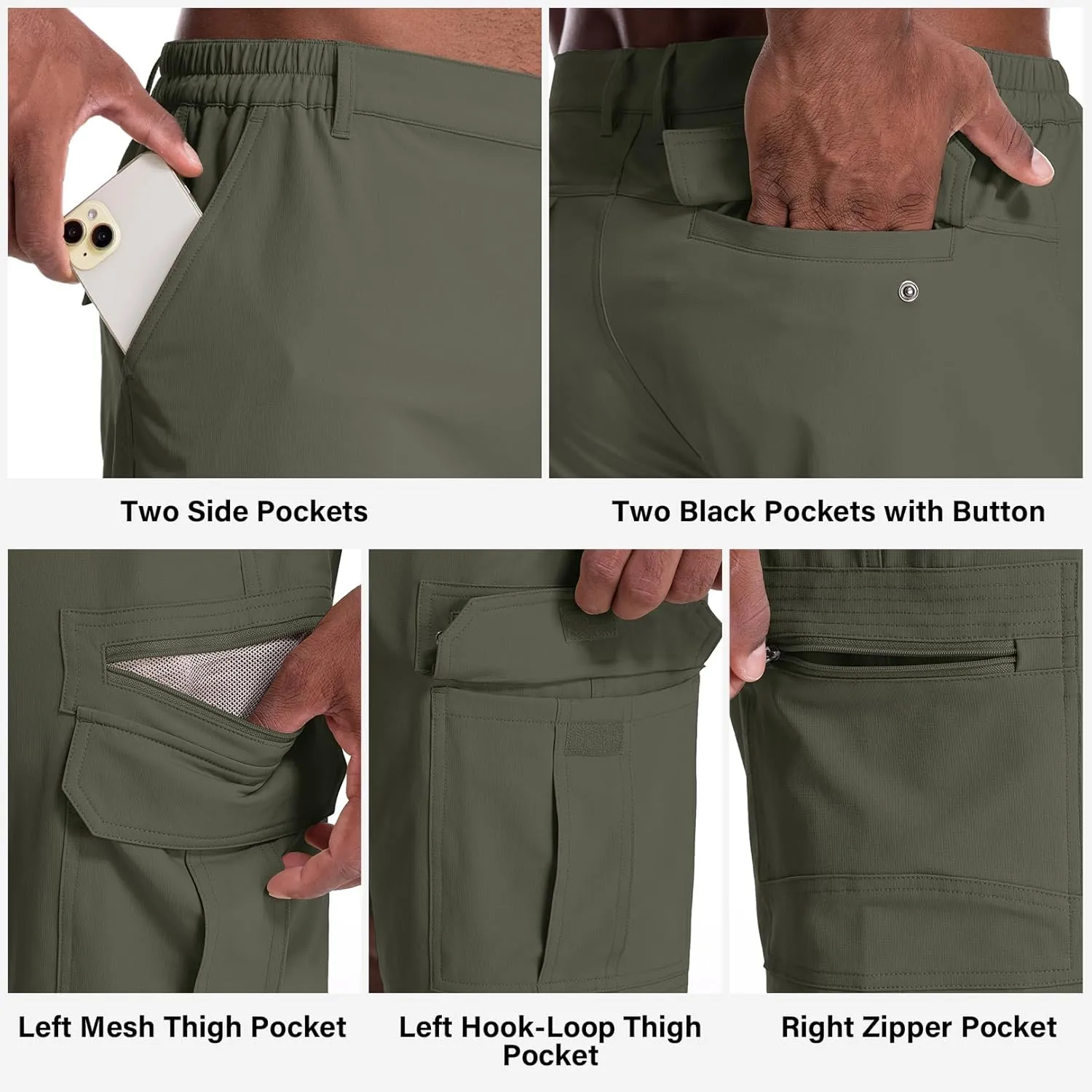 Jessie Kidden Mens Outdoor Casual Expandable Waist Lightweight Water Resistant Quick Dry Fishing Hiking Shorts
