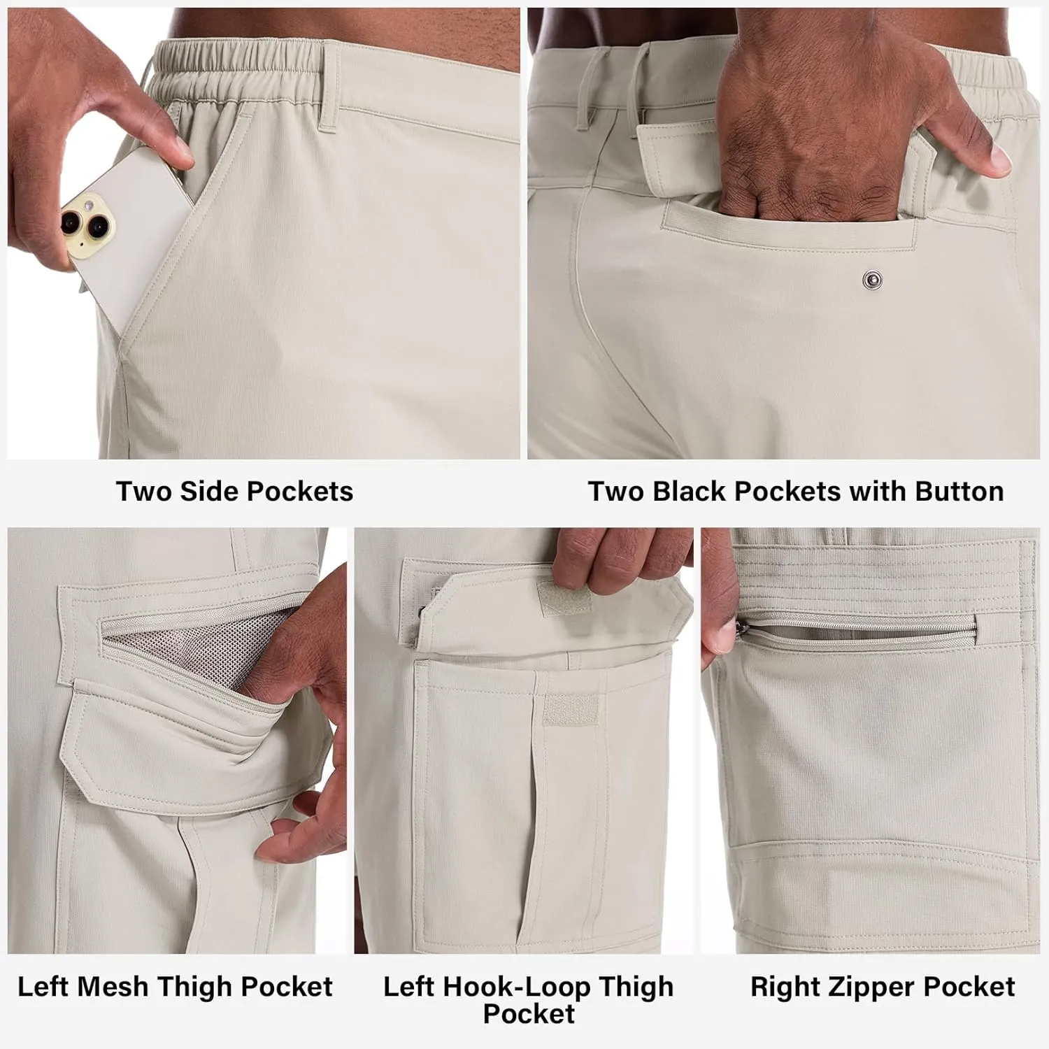 Jessie Kidden Mens Outdoor Casual Expandable Waist Lightweight Water Resistant Quick Dry Fishing Hiking Shorts