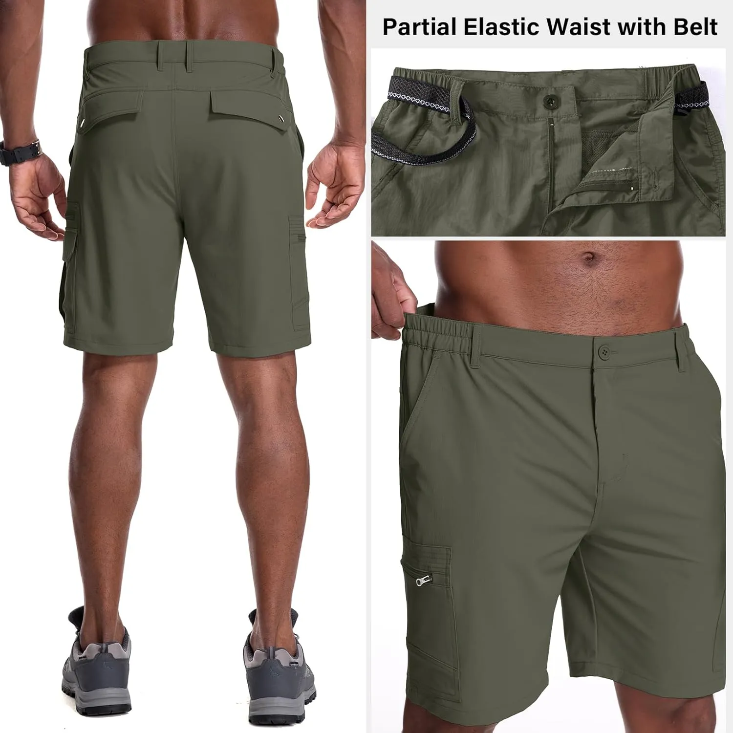 Jessie Kidden Mens Outdoor Casual Expandable Waist Lightweight Water Resistant Quick Dry Fishing Hiking Shorts