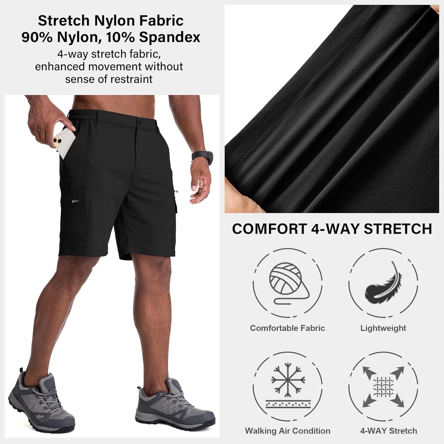 Jessie Kidden Mens Outdoor Casual Expandable Waist Lightweight Water Resistant Quick Dry Fishing Hiking Shorts