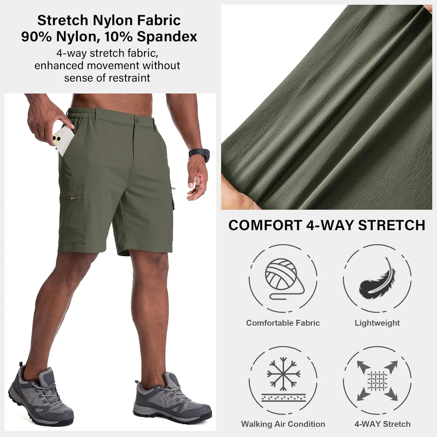 Jessie Kidden Mens Outdoor Casual Expandable Waist Lightweight Water Resistant Quick Dry Fishing Hiking Shorts