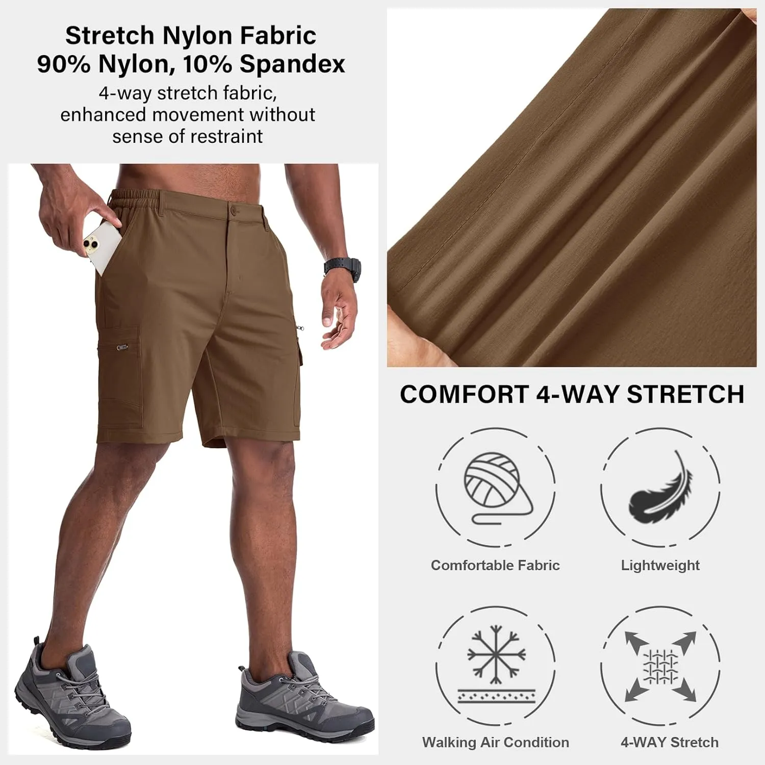 Jessie Kidden Mens Outdoor Casual Expandable Waist Lightweight Water Resistant Quick Dry Fishing Hiking Shorts