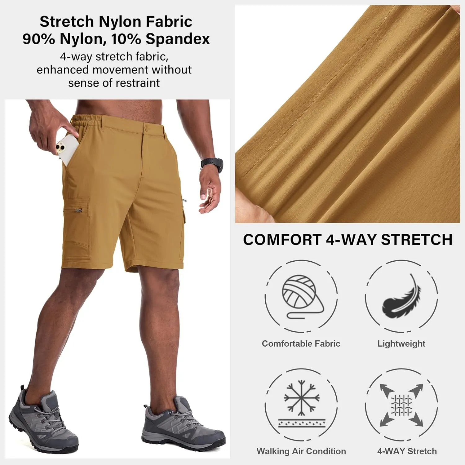 Jessie Kidden Mens Outdoor Casual Expandable Waist Lightweight Water Resistant Quick Dry Fishing Hiking Shorts