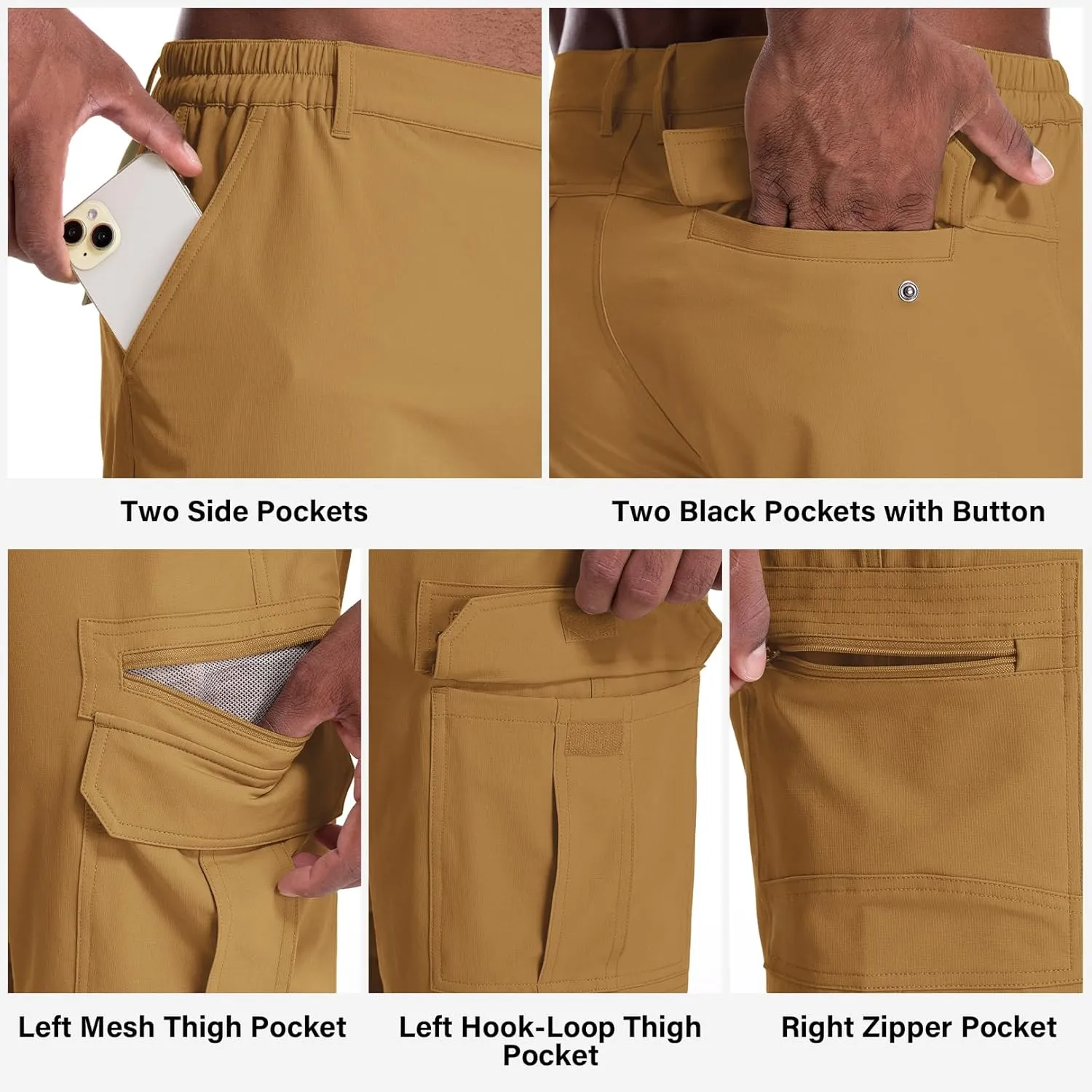 Jessie Kidden Mens Outdoor Casual Expandable Waist Lightweight Water Resistant Quick Dry Fishing Hiking Shorts