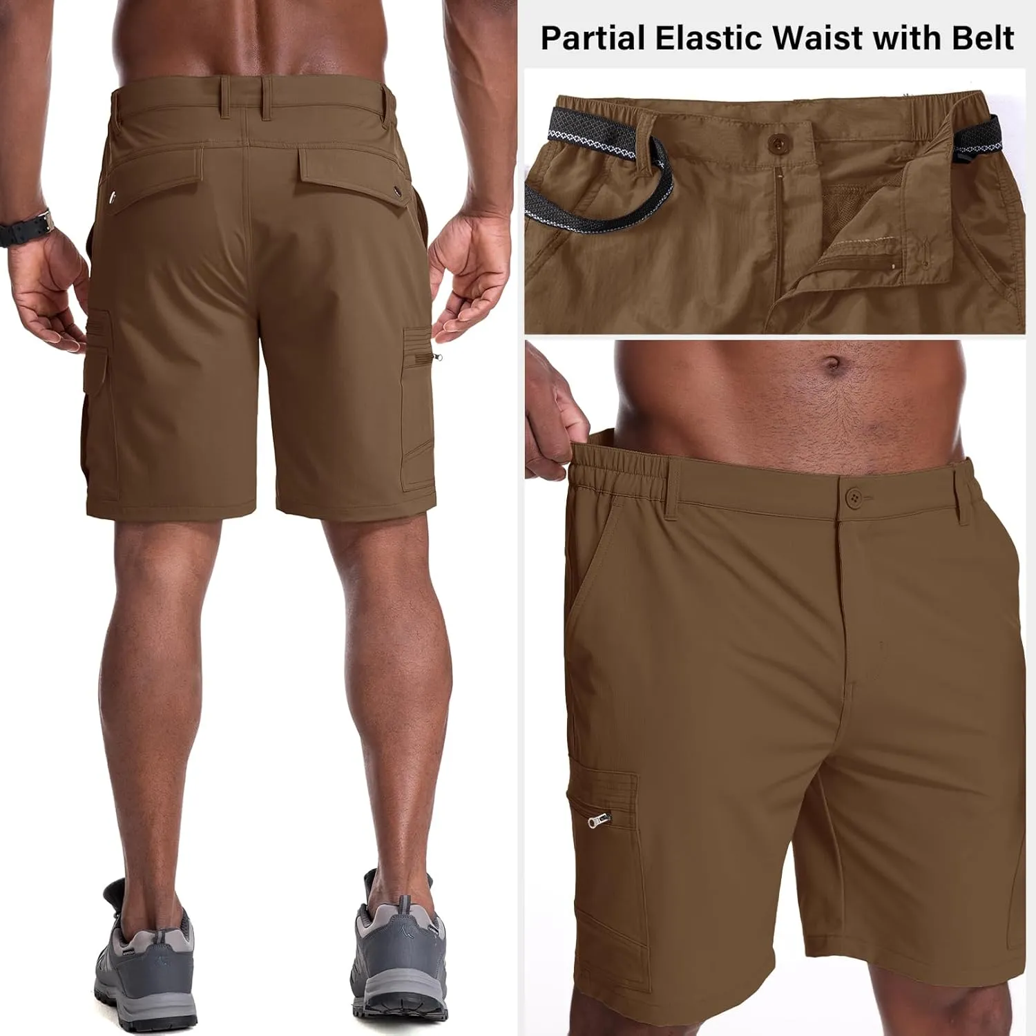 Jessie Kidden Mens Outdoor Casual Expandable Waist Lightweight Water Resistant Quick Dry Fishing Hiking Shorts